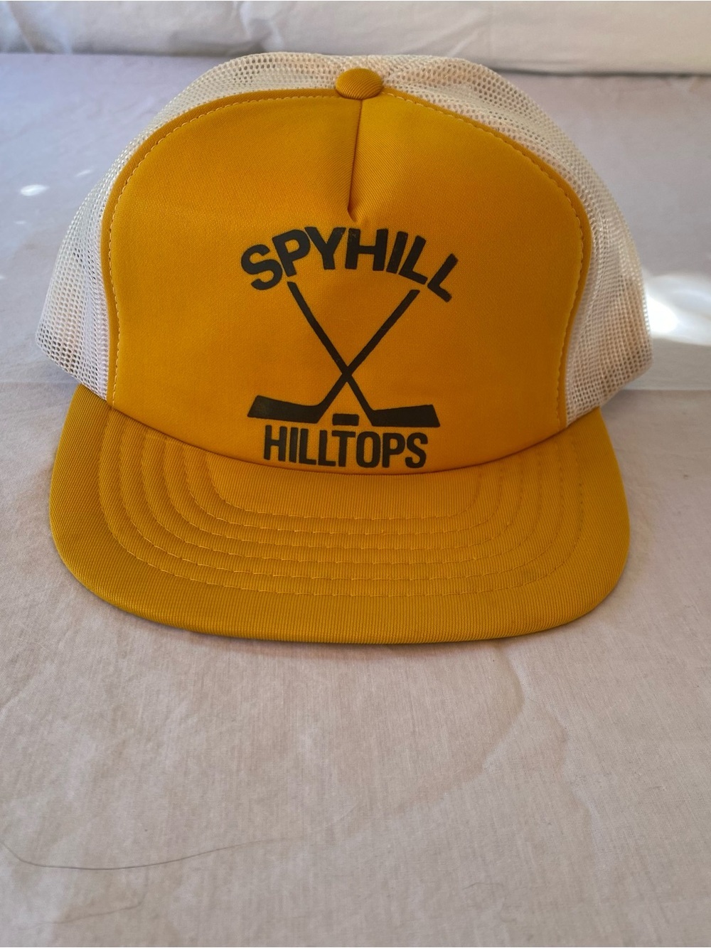 VTG Spy Hill Hilltops Trucker Hat Made in Korea Yellow White Snapback